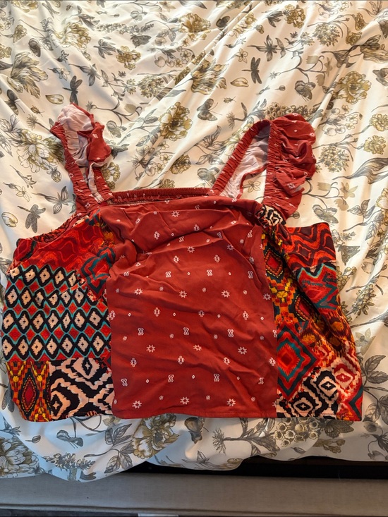 torrid Tops - Torrid Boho Red Patchwork Smocked Tank Top